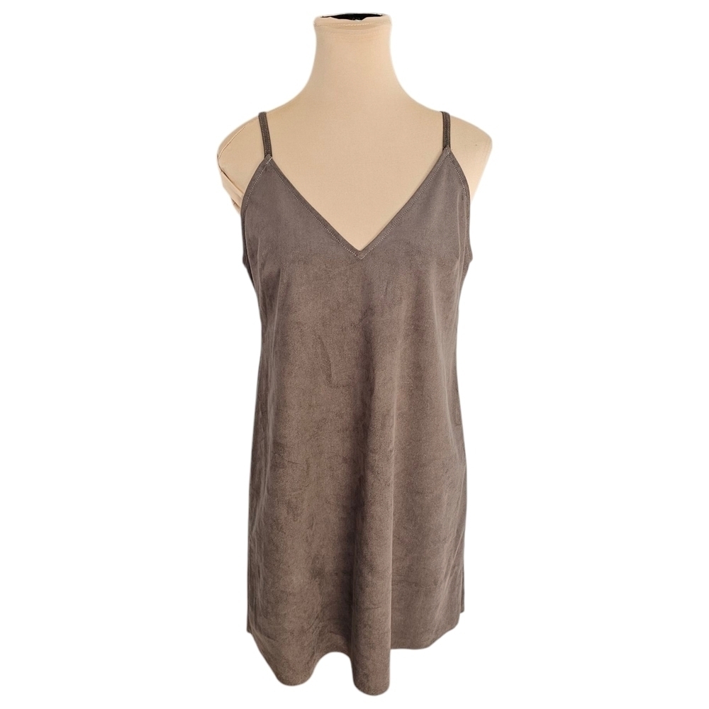 Aritzia Wilfred Velvet Feel Faux Suede Dark Grey Brown Mini Dress Sz M